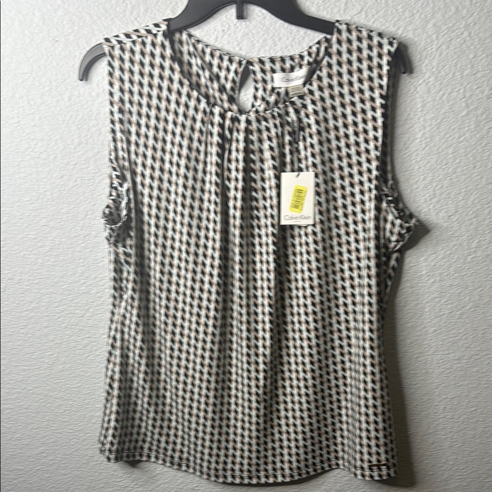 Calvin Klein Black and White Relaxed Pleated Blouse